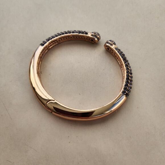 Vintage Joan Boyce Purple Rhinestone Rose Gold Clamper Bangle Bracelet Crystals - Picture 10 of 12